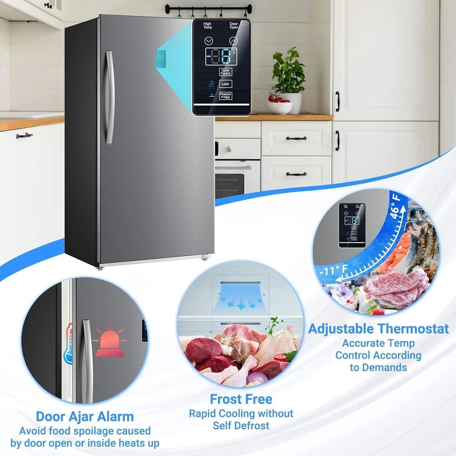 Smad 17.5 Cu ft Upright Freezer Large Capacity Fridge Refrigerator Frost Free Home Stainless Steel