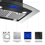 Joeaonz 30-Inch Island Range Hood 900CFM Stainless Steel with Glass Touch Control and Permanent Reusable Filters