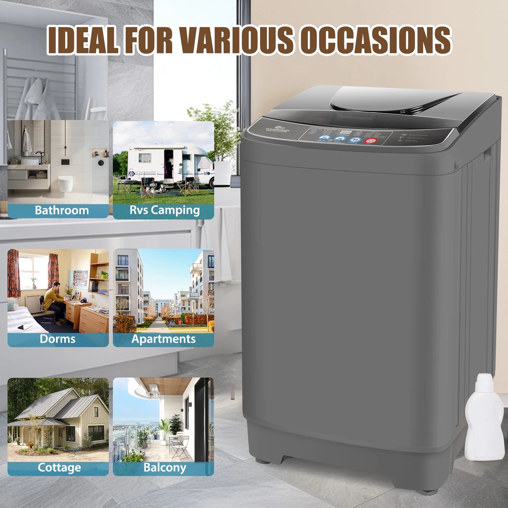 Veeboto Portable Washing Machine, 18.7Lbs Capacity Portable Washer with Drain Pump, 10 Wash Programs/8 Water Levels/LED Display, Full-Automatic Compact Laundry Washer for Apartment, Dorm, Home
