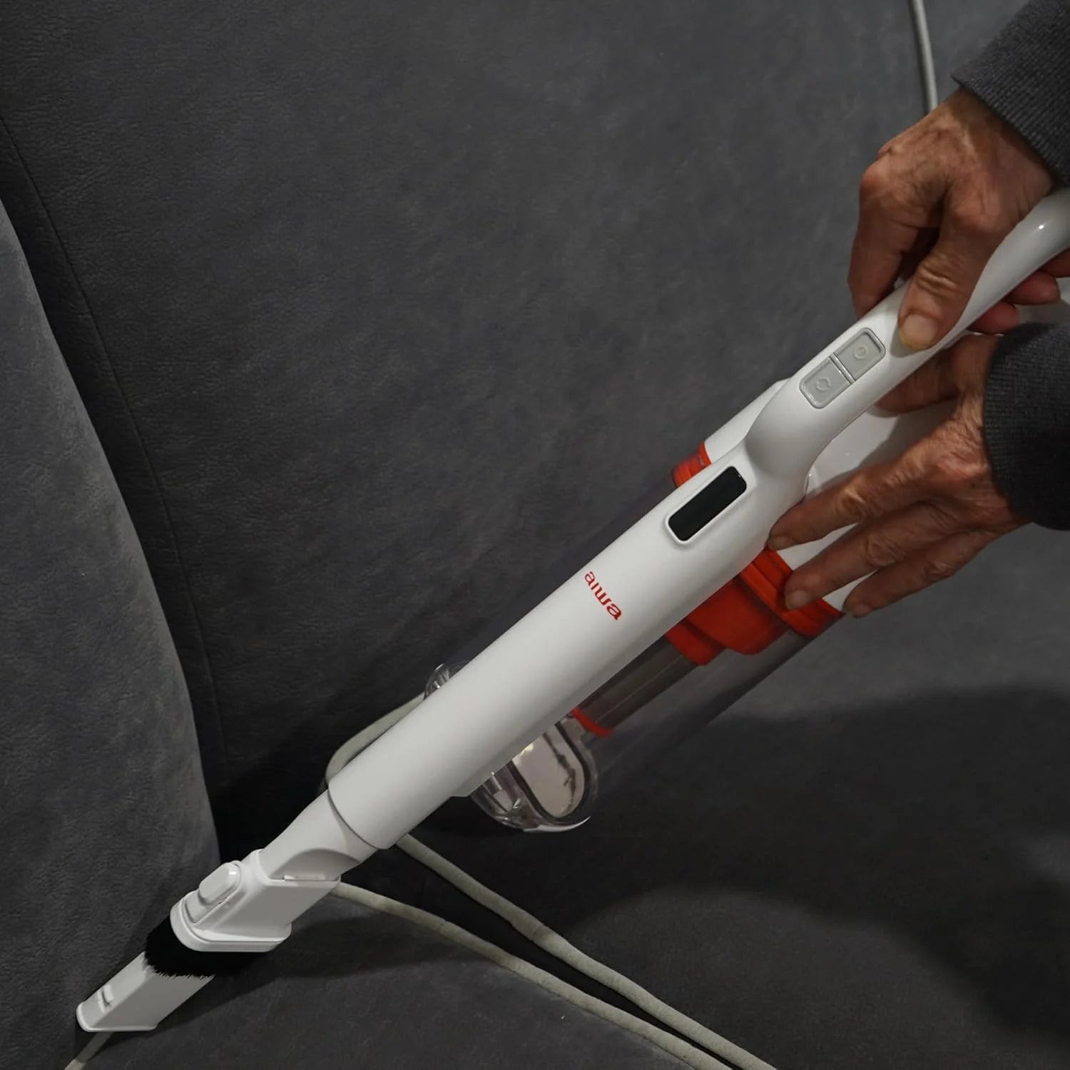 Aiwa Cordless Stick Vacuum Cleaner with Washable HEPA Filter and 20 oz Dust Bin, 2200mAh, White
