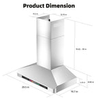 Brano 30-Inch Canopy Range Hood, Wall Mount, 900 CFM, 4-Speed Exhaust Fan, Stainless Steel, LED Lights, Memory Mode