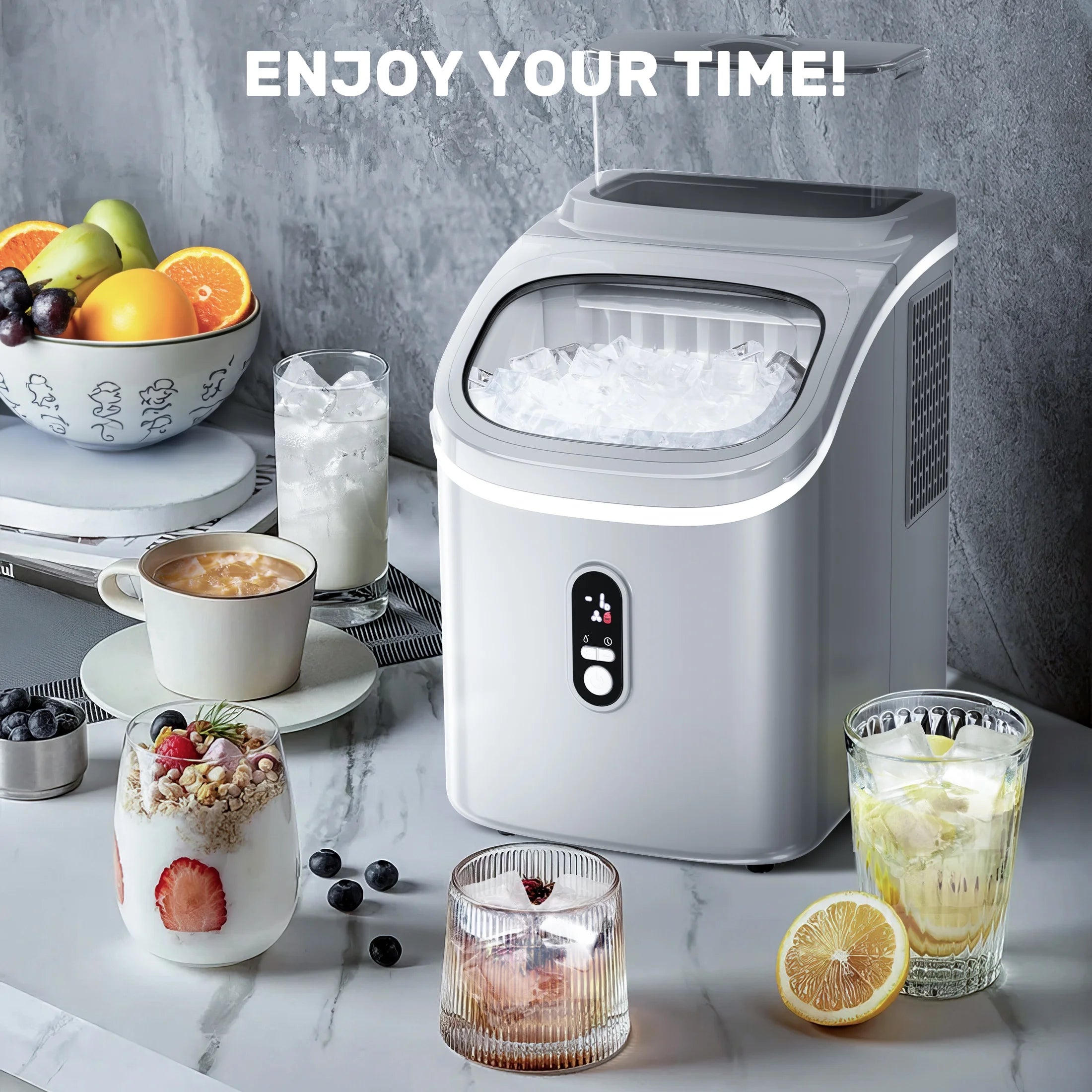 Auseo 45lbs/24H Ice Maker Countertop, 1.5+0.5L Large Water Tank, Cube Ice, Self-Cleaning,  24H Timer, Customizable Ice Making Time, Black