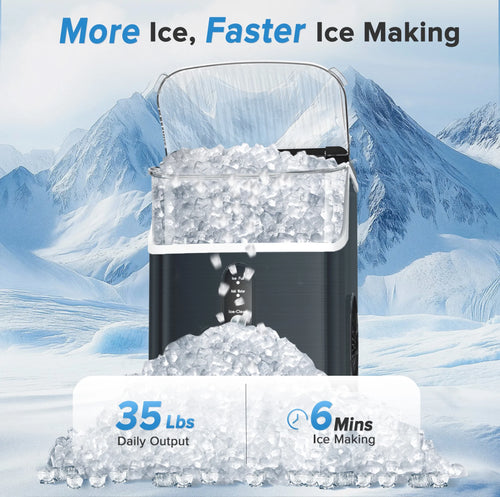 Auseo Nugget Ice Maker Countertop, Pebble Ice Maker Machine with 35lbs/24H Soft Ice, Self-Cleaning,  for Home/Kitchen/Office (Black)