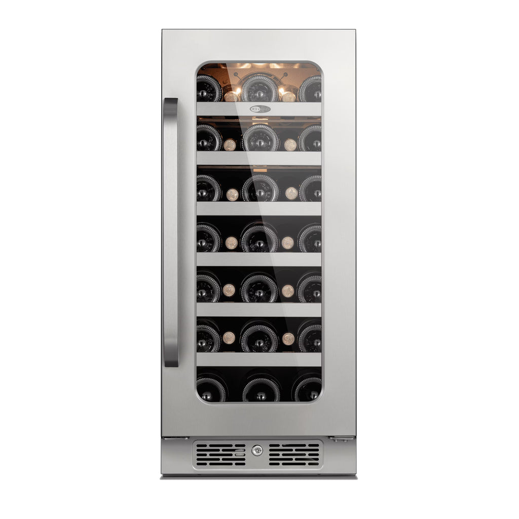 Whynter 15 Inch Wine Fridge Cooler - 33 Bottles Wine Fridge with Glass Door, Small Wine Refrigerator with 3 LED Light Built-in for Home Bar Kitchen
