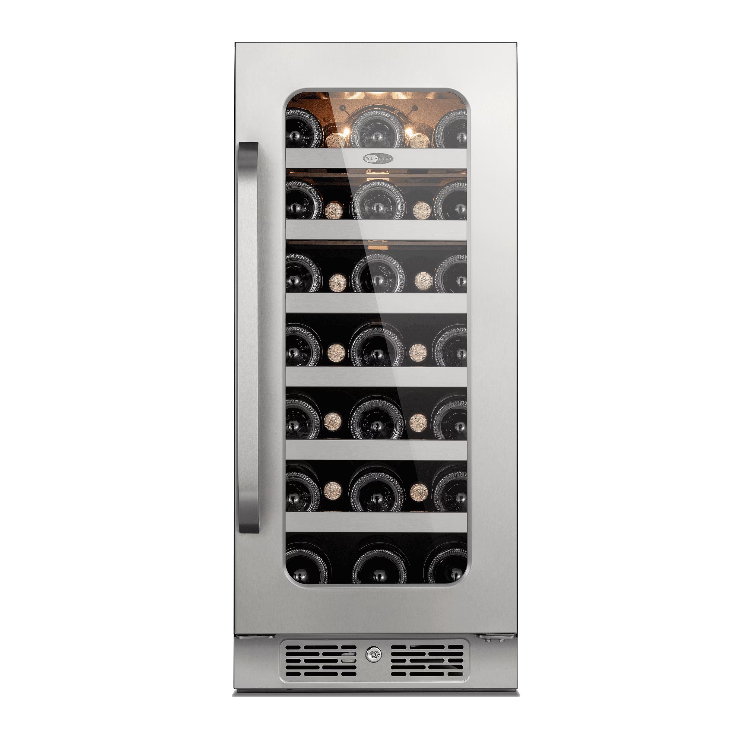 Whynter 15 Inch Wine Fridge Cooler - 33 Bottles Wine Fridge with Glass Door, Small Wine Refrigerator with 3 LED Light Built-in for Home Bar Kitchen