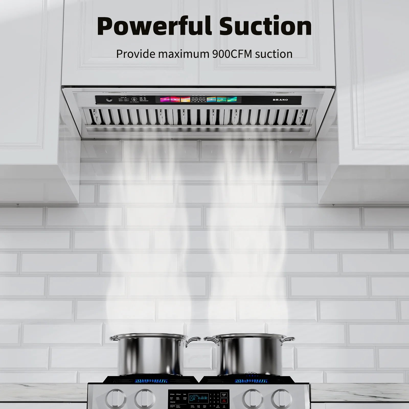 Brano 36-Inch Built-in Range Hood Insert , Voice/Gesture/Touch Control, 900 CFM, 4-Speed, Ducted/Ductless, Adjustable Lights