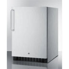 Outdoor all-refrigerator for built-in use, with lock, digital thermostat, towel bar handle, and stainless steel wrapped exterior