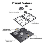 Amzgachfktch 4 Burners 24 inch Gas Cooktop Stainless Tempered Glass Natural Gas/LPG Convertible