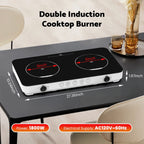 Advwin Double Induction Cooktop Burner, 1800W Portable Induction Cooktop with 8 Temperature & Power Levels, Timer, Child Lock, Independent 2 Burner Control, Ultra-Thin Design