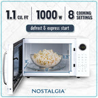 Nostalgia Retro Microwave Oven - 1.1 Cu Ft & 1000-Watt Countertop Size with Glass Turntable, Child Safety Lock, 8 Auto-Cook Programs & Digital Clock - Black