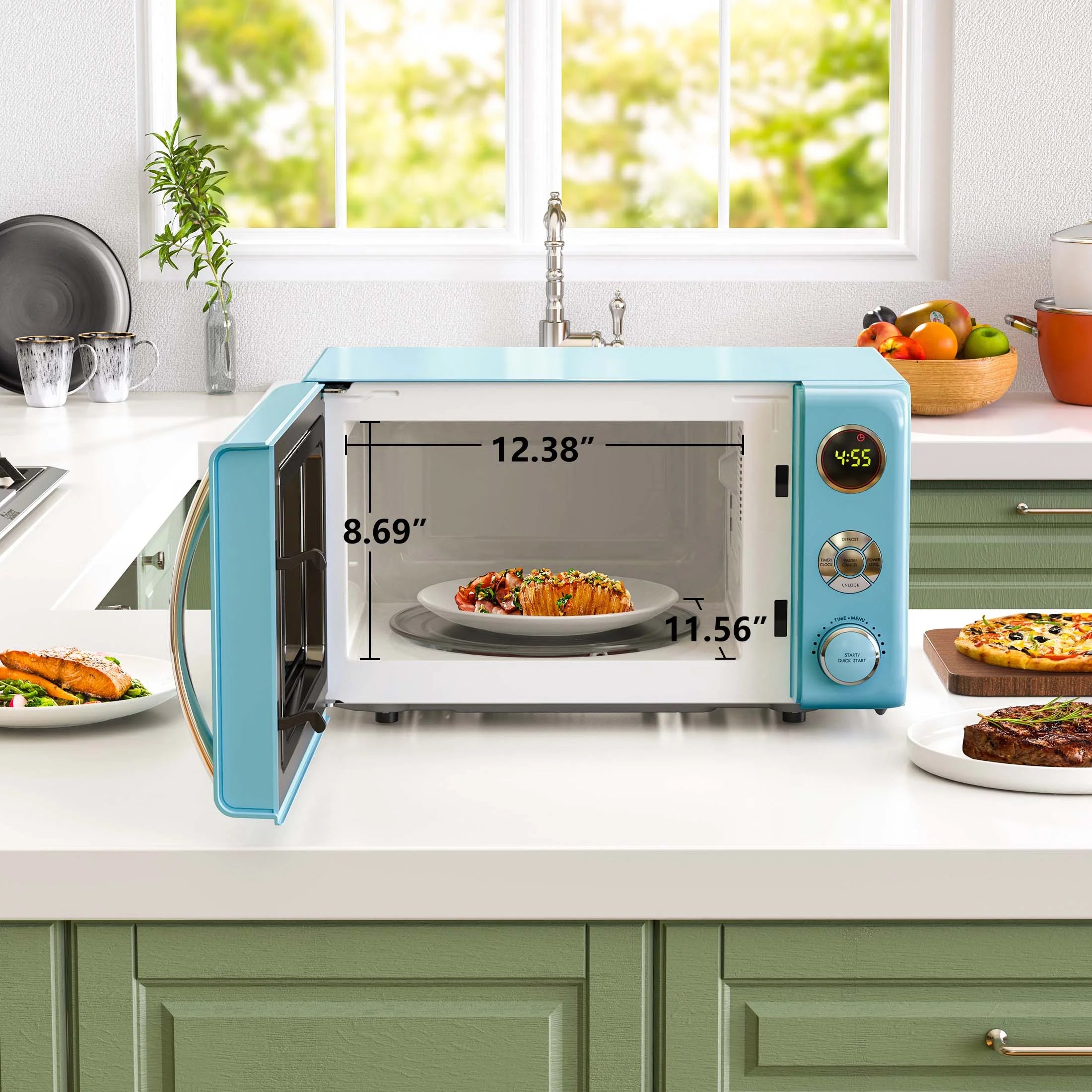 Galanz 0.7 Cu ft Retro Countertop Microwave Oven, 700 Watts, Blue, New