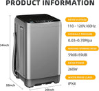 Kcpolre Portable Washing Machine 17.7 lbs Full-Automatic Compact Washer Machine for Apartment, 10 Wash Program Small Portable Washer for Dorm, Apartment, Home, Grey