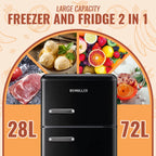 DEMULLER Mini Fridge with Freezer Small Refrigerator Double Door Drinks Holder for Office Black New