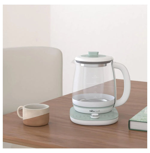 Bear Electric Kettle with Infuser & Stew Pot - 1.8L Health Pot, 16 Menus, Glass Kettle, Tea Maker, 120V, Green