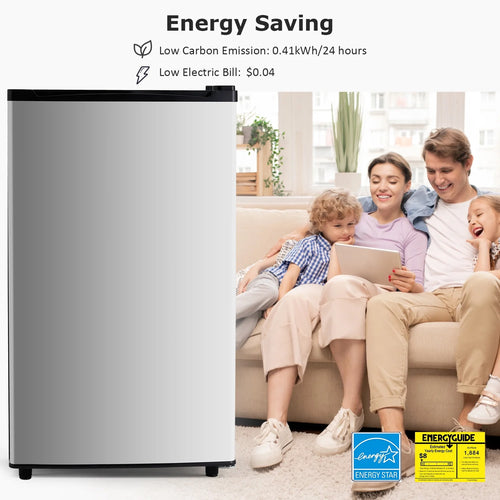 Beddle Mini Fridge with Freezer 3.2 Cu.ft Small Refrigerator for Dorm Bedroom, Compact Refrigerators Single Door Adjustable Thermostat Low Noise,Silver