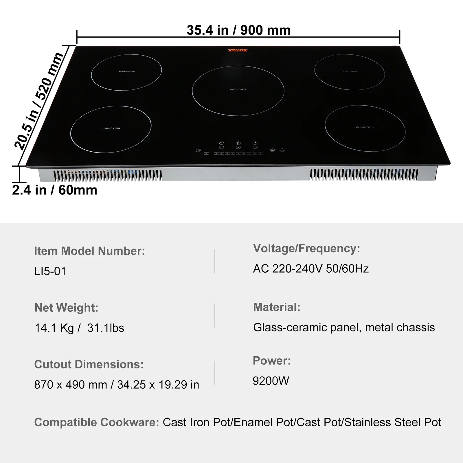 BENTISM 12 inch Electric Cooktop 2 Burners 1800W Stove Top Touch Control