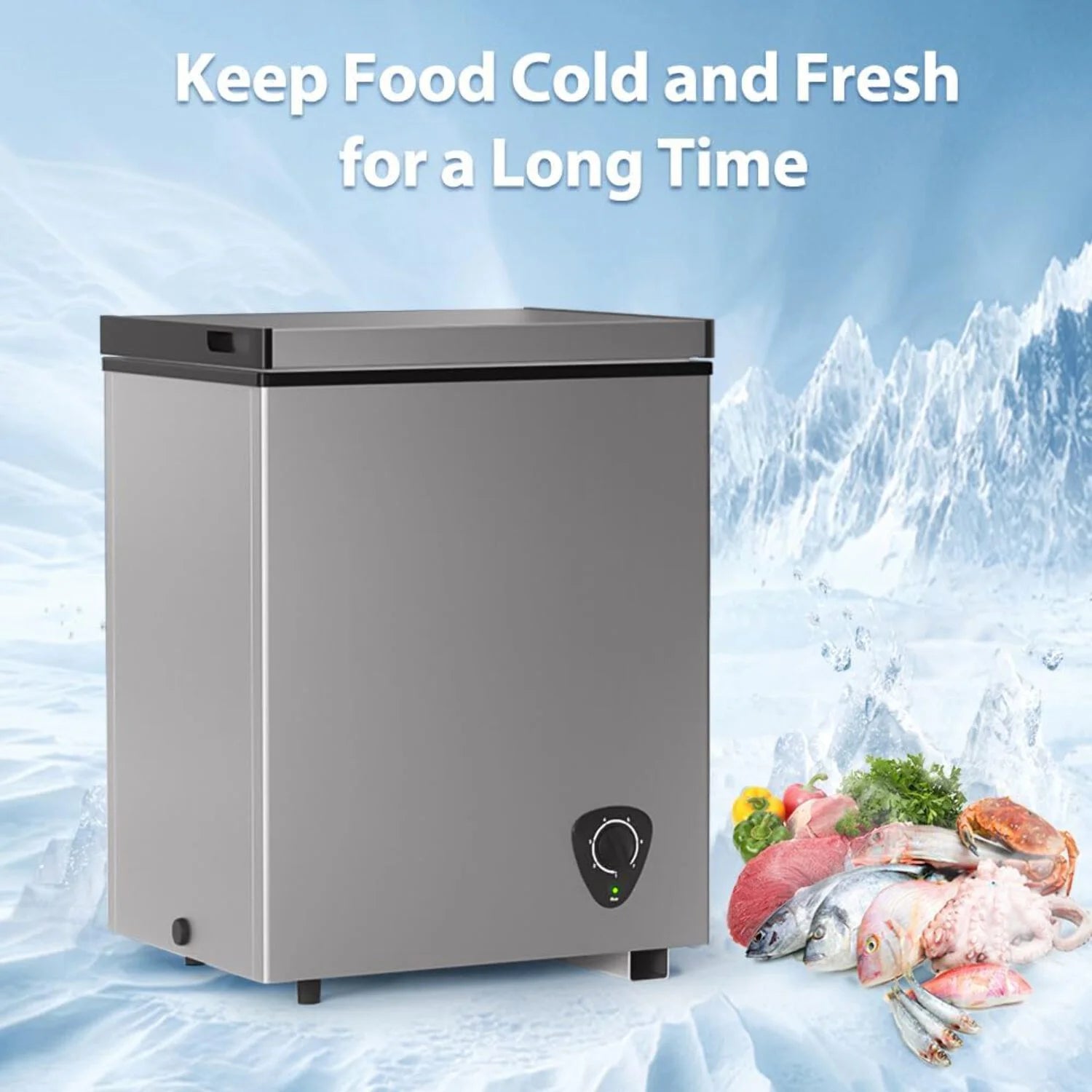 Ecotronic 3.8 Cu Ft Compact Chest Freezer, Grey, Low Noise, Energy Saving, 7-Gear Temperature Control
