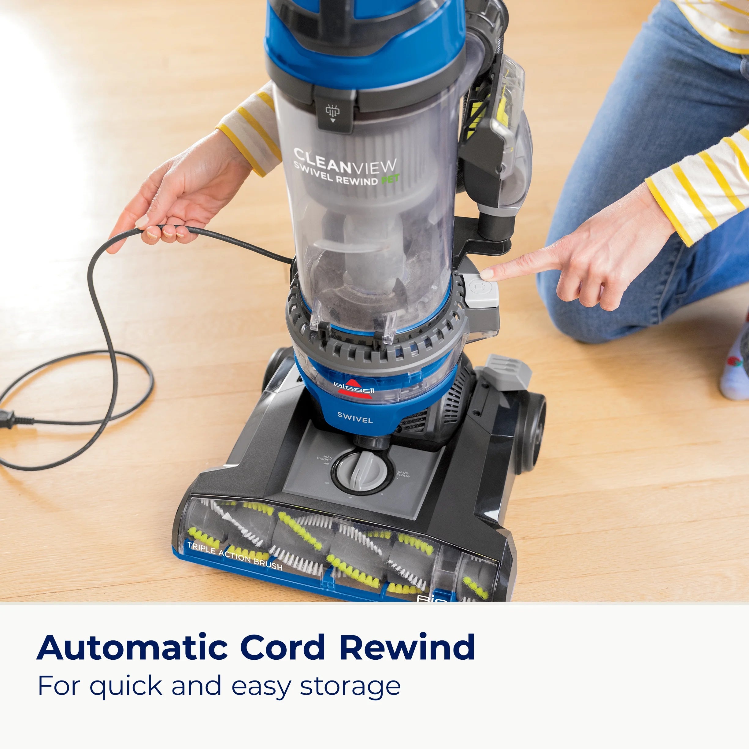 BISSELL PowerLifter Swivel Pet Rewind, Bagless, Upright Vacuum, Pet Friendly, Triple Action Brush Roll, Automatic Cord Rewind, Scatter Free Technology, 2259, Black & Purple