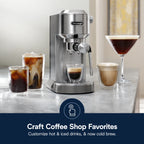 De'Longhi Dedica Duo Espresso Machine, Compact Size with Built in Frother for Latte Art, Brew Espresso, Cold Brew, Lattes & More, Stainless Steel