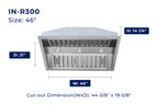 Hauslane | Pro-Style 46a?? IN-R300 Built-In Range Hood, 21a?? Deep | Low Noise Performance | Contemporary Design, Full-Size Handles, Professional-Grade Baffle Filters & Grease Tray, LED Lamps