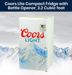 Coors Light 3.2 cu ft (90L) Compact Fridge with Bottle Opener, 95 Quart Capacity, Portable for Snacks, Beverages, Beer, Dorm, Office, or RV