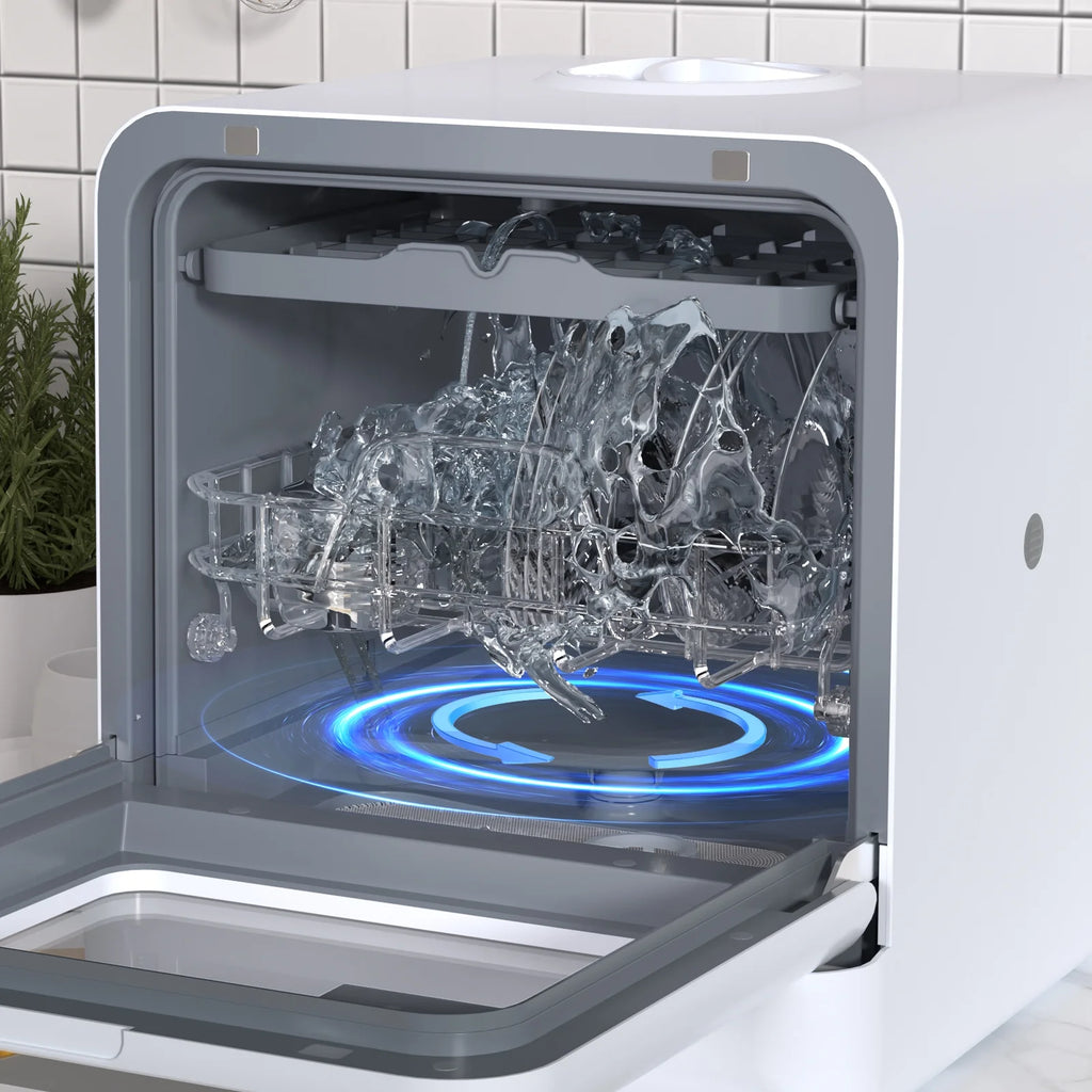 Happydeer Mini Dishwasher with a Built-in 5L Water Tank, No Hookup Needed, 2-Tier Rack, 3-Spray Arm, Air-Dry Function, Automatic Smart Portable Countertop Dishwasher