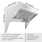 BENTISM Commercial Exhaust Hood 8ft Food Truck Hood Exhaust 201 Stainless Steel