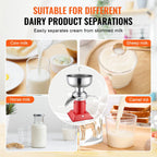 KFFKFF Dairy Cream Spin Separator, Constructed from 304 Stainless Steel, Electrical Cream Dividers, 100L/H Production 10500RPM Bovine Milk Separator, 30W Bovine Cream Separator, Milk Clarifier