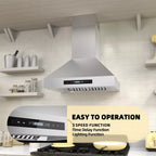 JOEAONZ Wall Mounted Range Hood 30" Kitchen Vent 900 CFM Duct Convertible Touch Control 9 Speed 120V