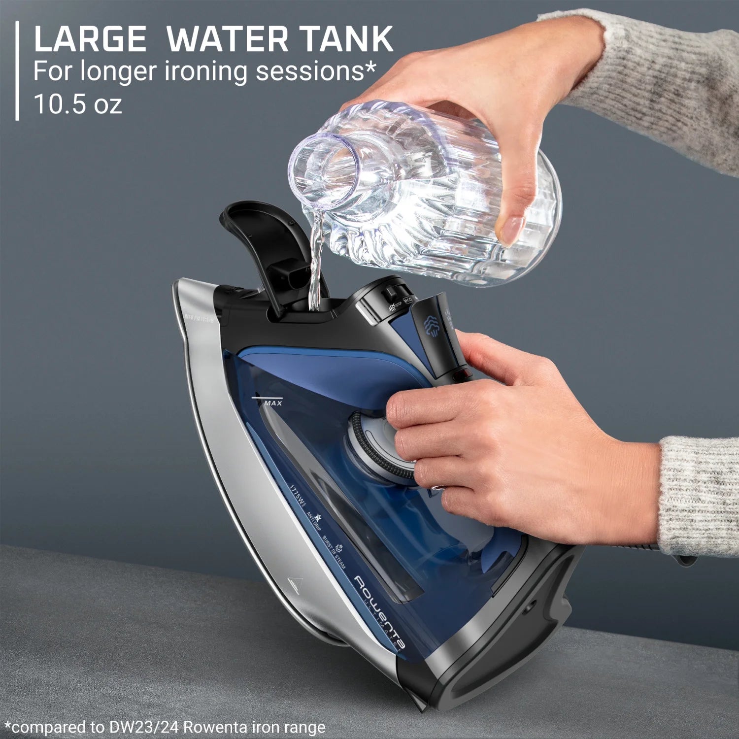 Rowenta Ultimate+ Steam Iron, Vertical Steam, Auto-Off, Black & Blue, DW8350U1