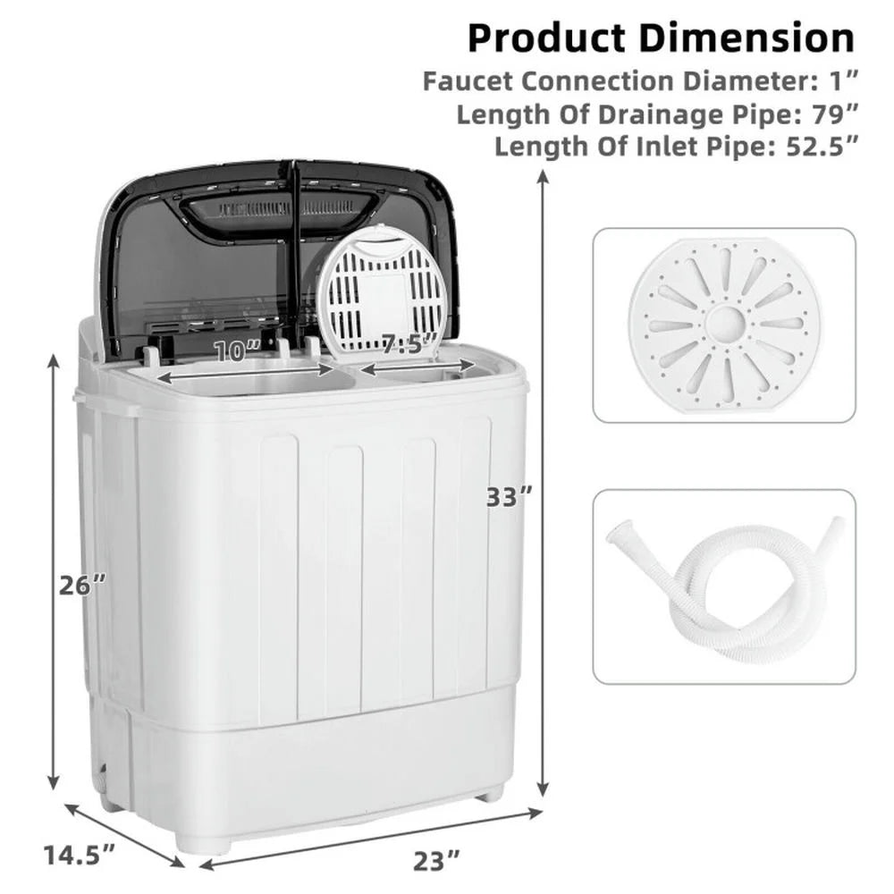 Kadyn Washer, Laundry Washing Machine,8 Lbs Compact Mini Twin Tub Washing Spiner Machine for Home and Apartment