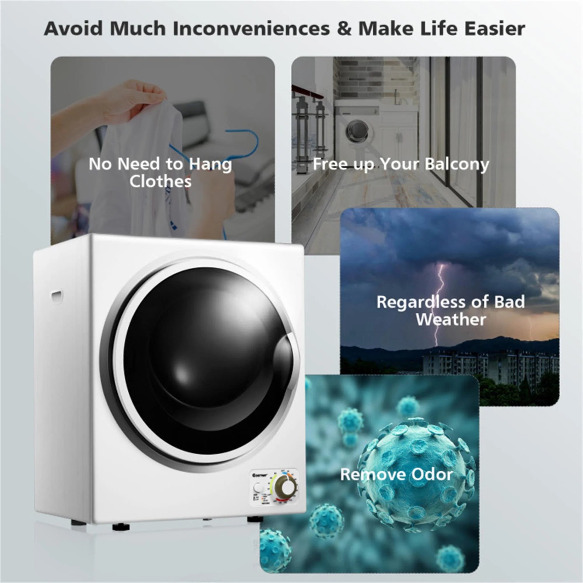 850W Compact Portable Clothes Dryer - 10 lbs Wet Capacity, 5.5 lbs Dry Load, Quiet Design (