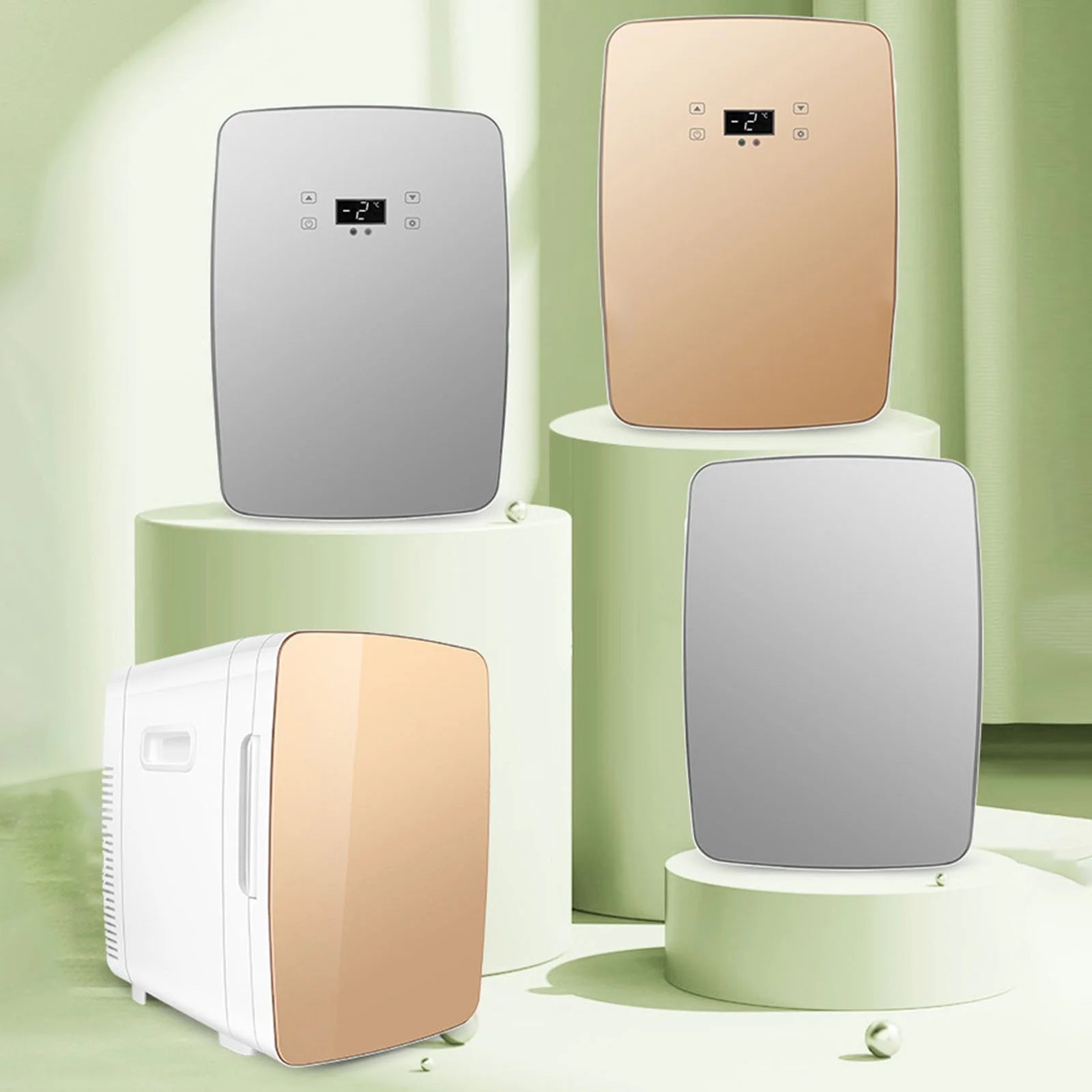 FYHALE Mini Fridge with Freezer, 15 L/21 Can Personal Refrigerator, Portable Cooler &Warmer, Beverage & Skincare, 110V/12V, Gold