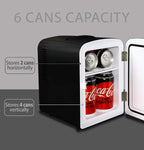 Coca-Cola Coke Zero 4L Portable Cooler/Warmer, Compact Personal Travel Fridge for Snacks Lunch Drinks Cosmetics, Includes 12V and AC Cords, Desk Accessory for Home Office Dorm Travel, Black