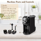 Espresso Maker for Nespresso Capsule, Lavazza Blue Capsule & Coffee Powder, 19 Bar Pump Pressure Makes Authentic Espresso Coffee, Mini Espresso Coffee Machines with Removable Water Tank.