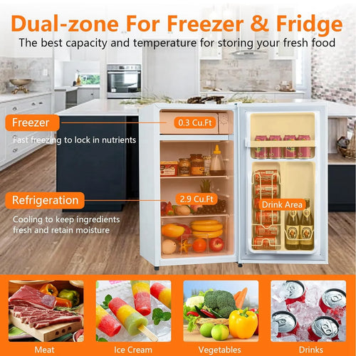 Aoile 3.2 Cu.Ft Compact Refrigerator, Single Door Mini Fridge with Top Freezer, White