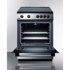 24" wide smooth top electric range in slide-in style and white finish, with storage drawer and large oven window in black glass