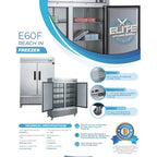 55 in. Two Door Reach-in Commercial Freezer 41 Cu.Ft. Solid Door Freezer, NSF