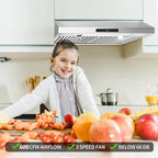 Under Cabinet Range Hood 30 inch Stainless Steel Kitchen Hood 600 CFM Stove Filter Touch Control LED Lights