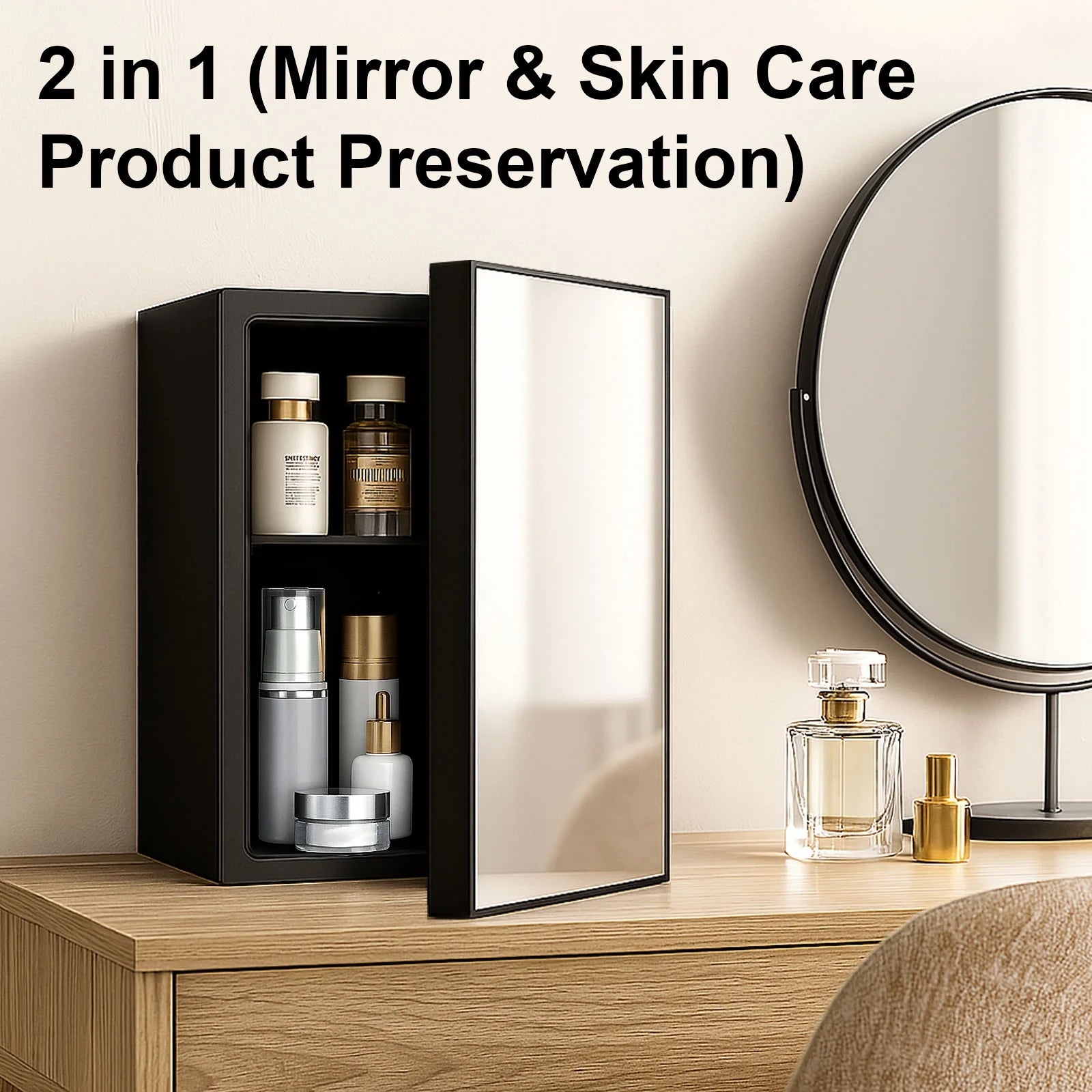 Dimedeal 0.9 Cu.Ft. Mini Beauty Refrigerator with Mirror Door, Black