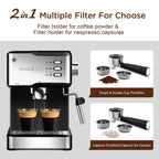 COOKCOK Espresso Machine 20 Bar,Expresso Coffee Machine With Milk Foaming Steam Wand,Espresso and Cappuccino Maker,ESE POD capsules filter,For Home Barista,Detachable Frothing Nozzle,1.5L Water Tank