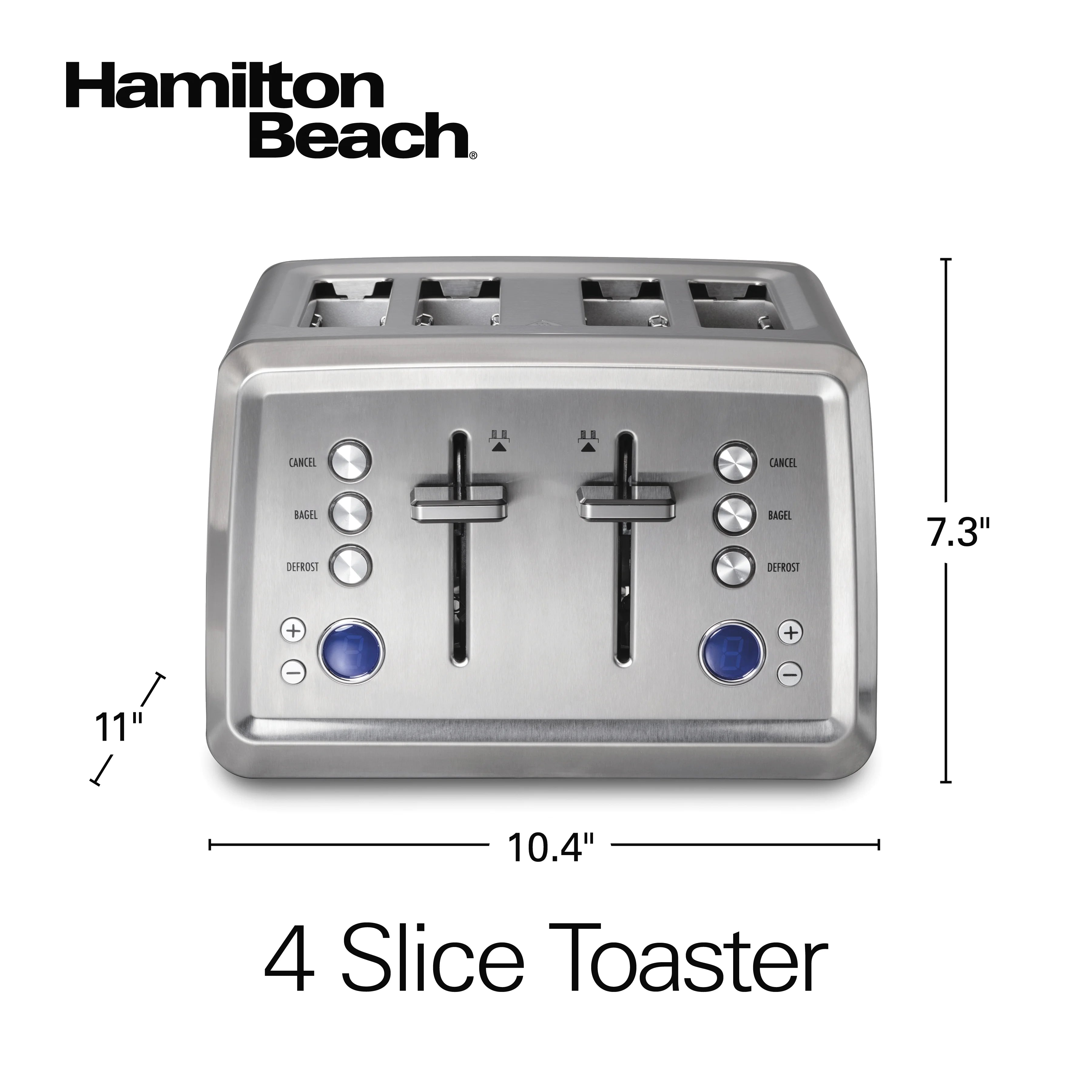 Hamilton Beach Digital 4-Slice Toaster with 3 Preset Functions & Removable Crumb Tray, Stainless