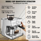 KFFKFF Semi-Automatic Espresso Maker with Grinder, 15 Bar, Includes Milk Frother Steam Wand, Detachable Water Tank & Pressure Gauge, for Cappuccino, Latte, Machiato, with PID Temperature Control