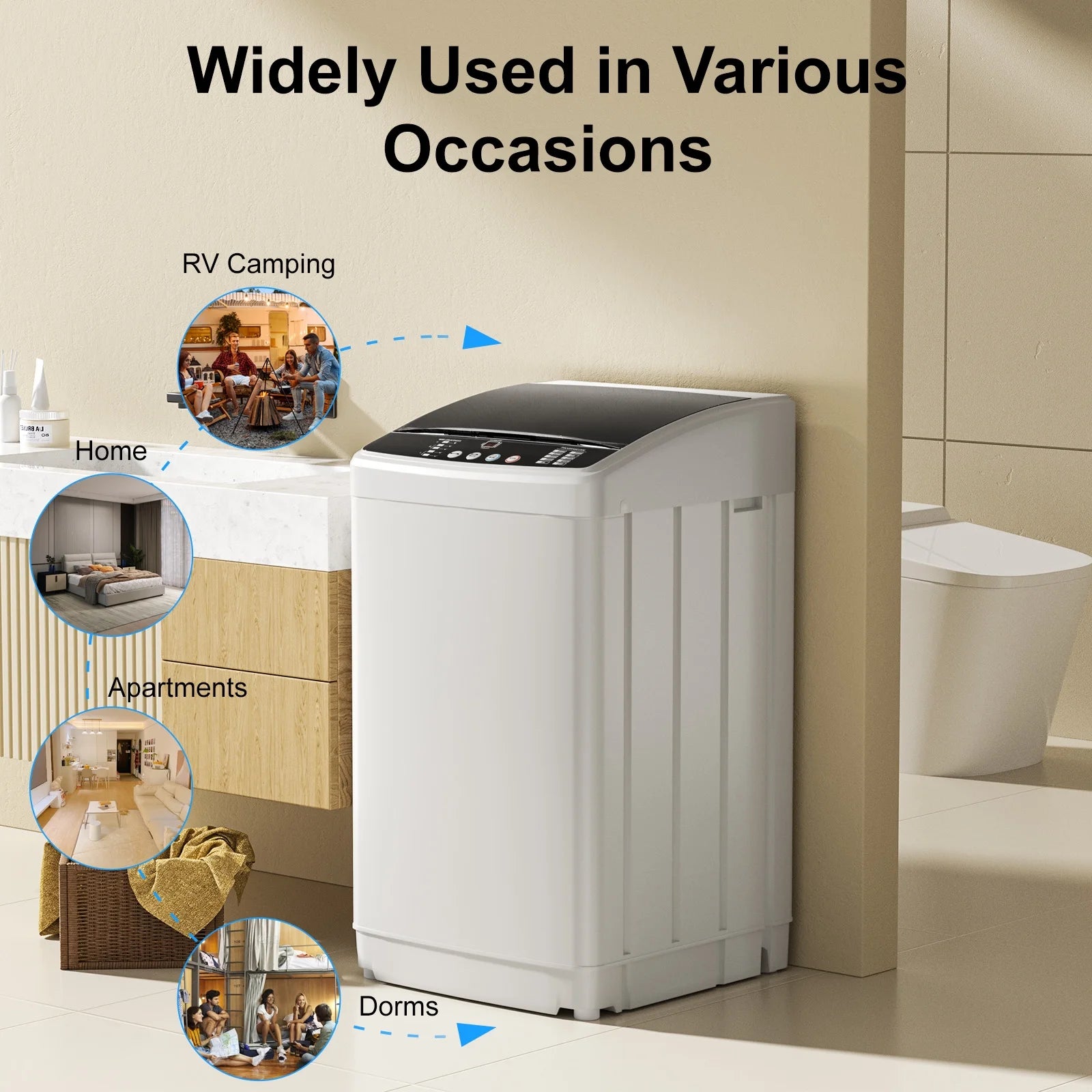 TABU 19lbs Portable Washing Machine,2.5 Cu.ft Full Automatic Washing Machine,Top Load,White
