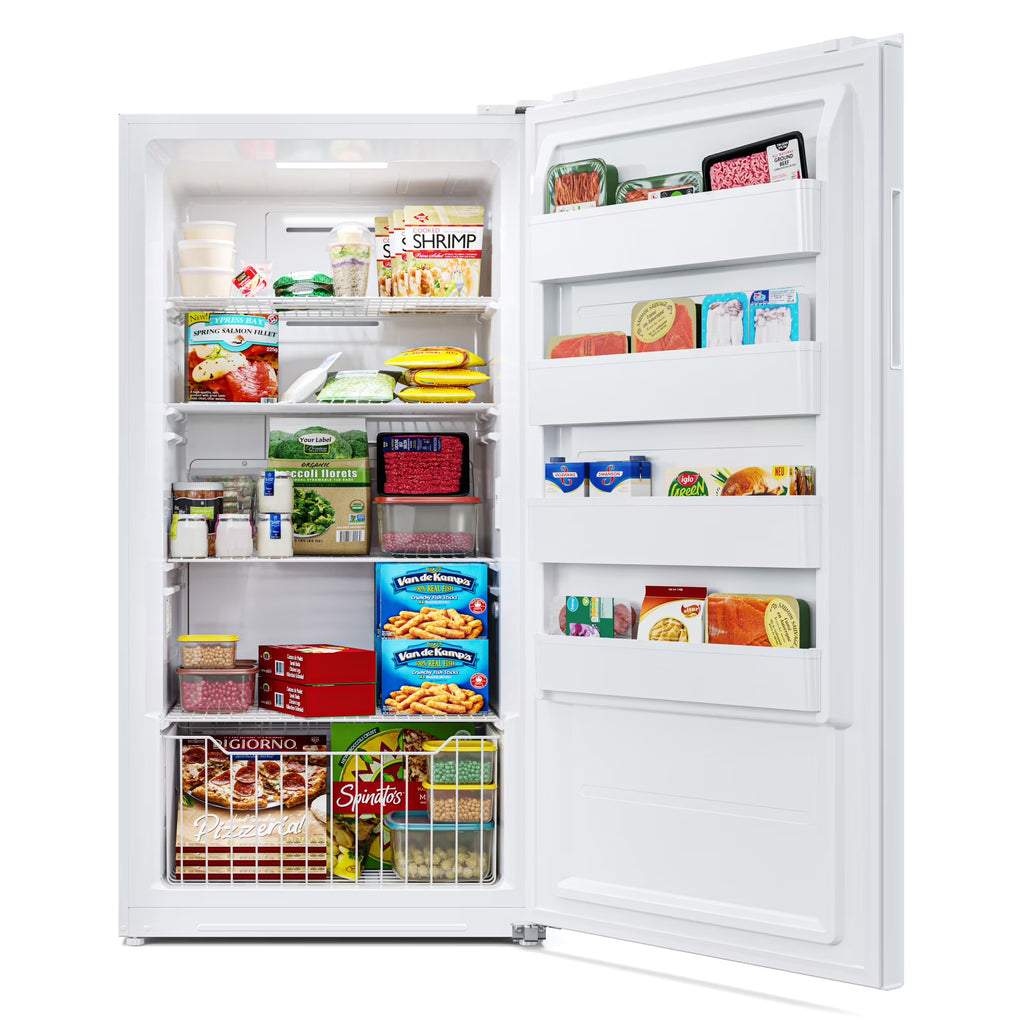 Upright Freezer/Refrigerator Convertible, 2-in-1 Appliance, Home, Dorm, and Garage Ready Fridge/Freezer Storage for Fresh or Frozen Food and Drinks, Wire Shelves and Drawer White (RUF-17C)