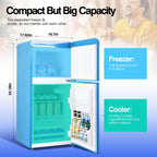 GGTB 3.0 Cu.Ft Two Door Small Refrigerator with Freezer, Compact Retro Small Refrigerator for Dorm, Office, Bar, RV, Bedroom, Blue