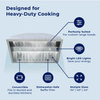 Hauslane | Pro-Style 46a?? IN-R300 Built-In Range Hood, 21a?? Deep | Low Noise Performance | Contemporary Design, Full-Size Handles, Professional-Grade Baffle Filters & Grease Tray, LED Lamps