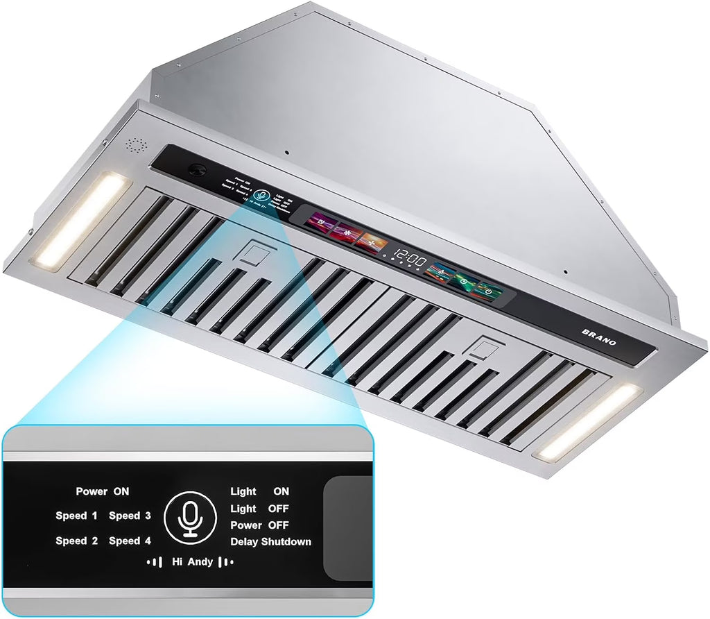 Range Hood Insert 30 Inch, 900 CFM Smart Voice/Gesture/Touch Control, 4 Speed Exhaust Fan, Stainless Steel Kitchen Hood with Charcoal Filter, Ducted/Ductless Convertible
