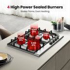 GASLAND GH60EF 24" Built-in Gas Stove Top, Black Ename Gas Cooktop with Griddle, 4 Sealed Burners, ETL
