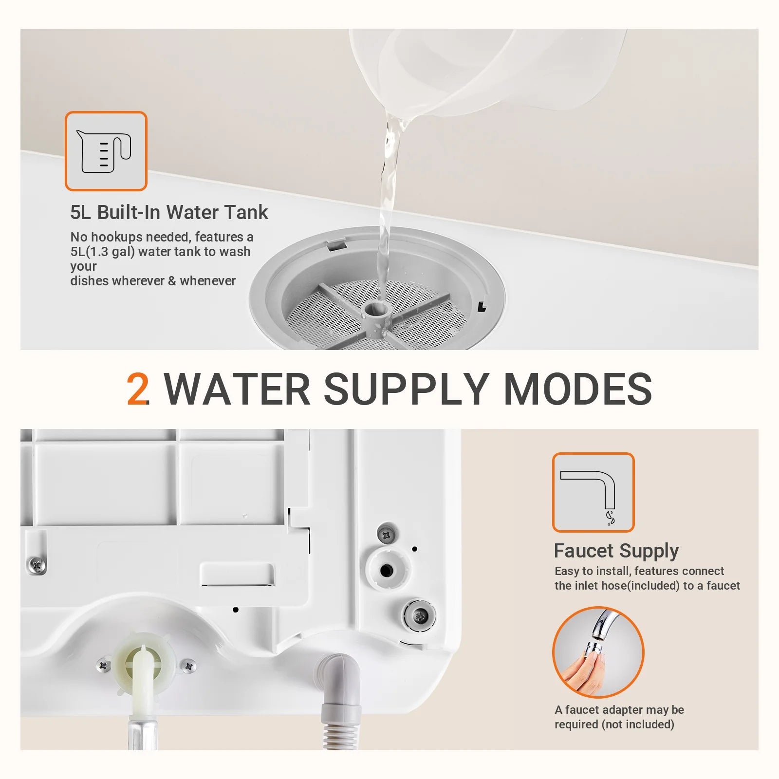 AIRMSEN Countertop Dishwasher with Salt Chamber, Portable Mini Dishwasher with 5L Built-in Water Tank, 18H Delay Start & ECO Mode, Ideal for Apartments & RVs, TDQR09